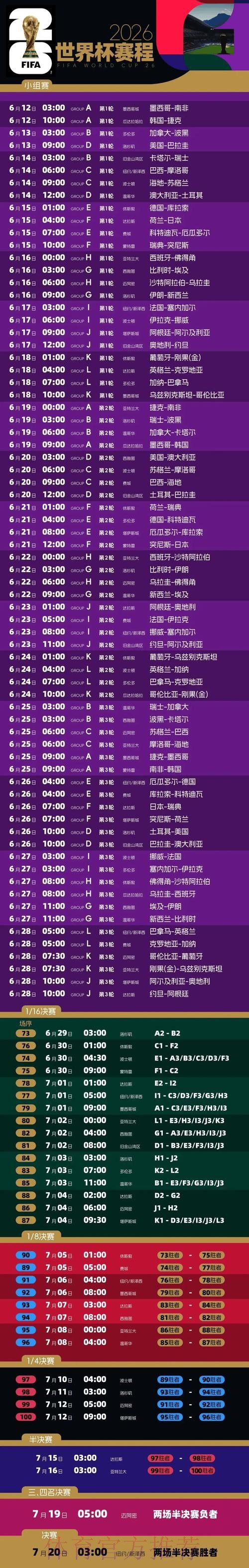 2026世界杯每日赛程实时更新完整安排免费观看 2026世界杯每日赛程实时更新完整安排免费观看